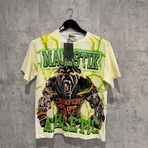 Majestik Athletic Champion Graphic T-Shirt Yellow Fearless Bulldog Rhinestone S